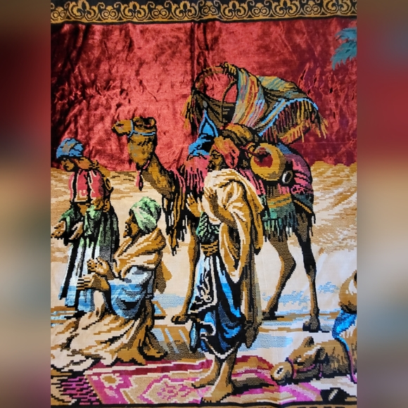 Vintage Velvet Rug w/Three Wise Men and Camel Caravan - Picture 7 of 8